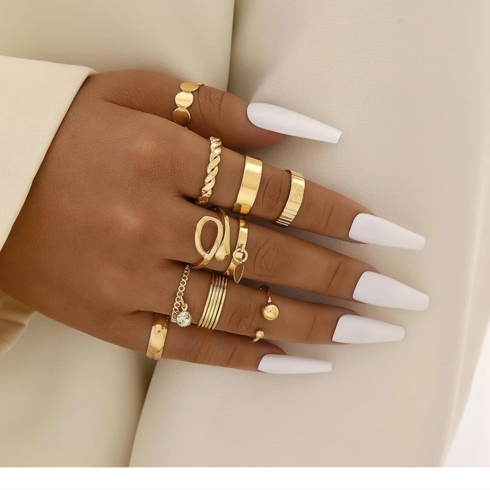 Gold Stackable Midi & Knuckle Ring Set - Women Jewelry 24 Pc